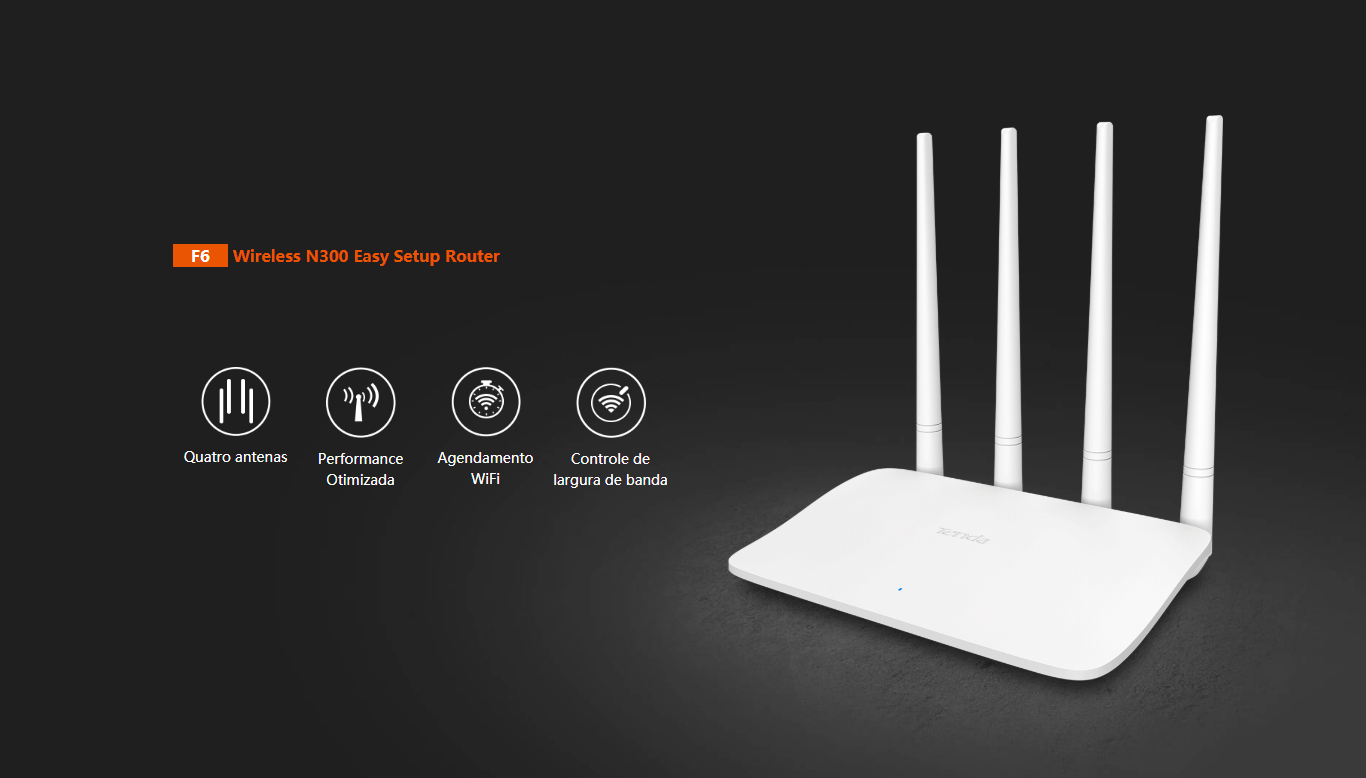 Roteador Wi-Fi Tenda F6 300Mbps 4 Antenas 5dbi
